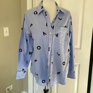 Pretty Blue Current Elliot Lettered Button Down Long Sleeve Shirt